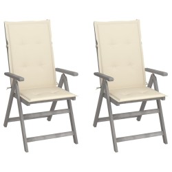vidaXL Sillas de jardín reclinables 2 uds madera maciza acacia cojines