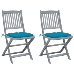 vidaXL Sillas de jardín plegables 2 uds cojines madera maciza acacia