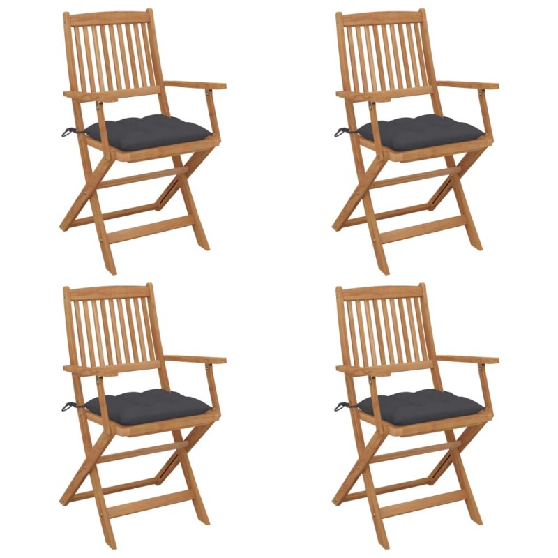 vidaXL Sillas de jardín plegables 4 uds y cojines madera maciza acacia vidaXL Sillas de jardín plegables 4 uds y cojines madera maciza acacia