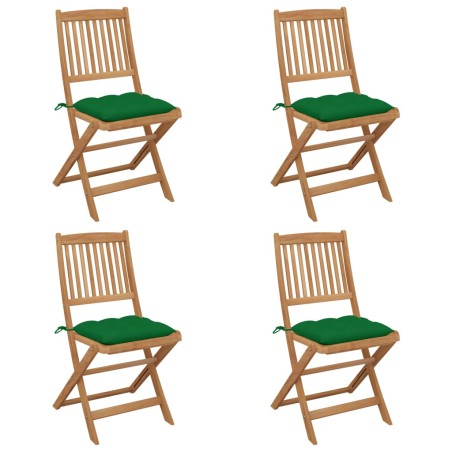 vidaXL Sillas de jardín plegables 4 uds y cojines madera maciza acacia