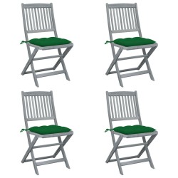 vidaXL Sillas de jardín plegables 4 uds cojines madera maciza acacia