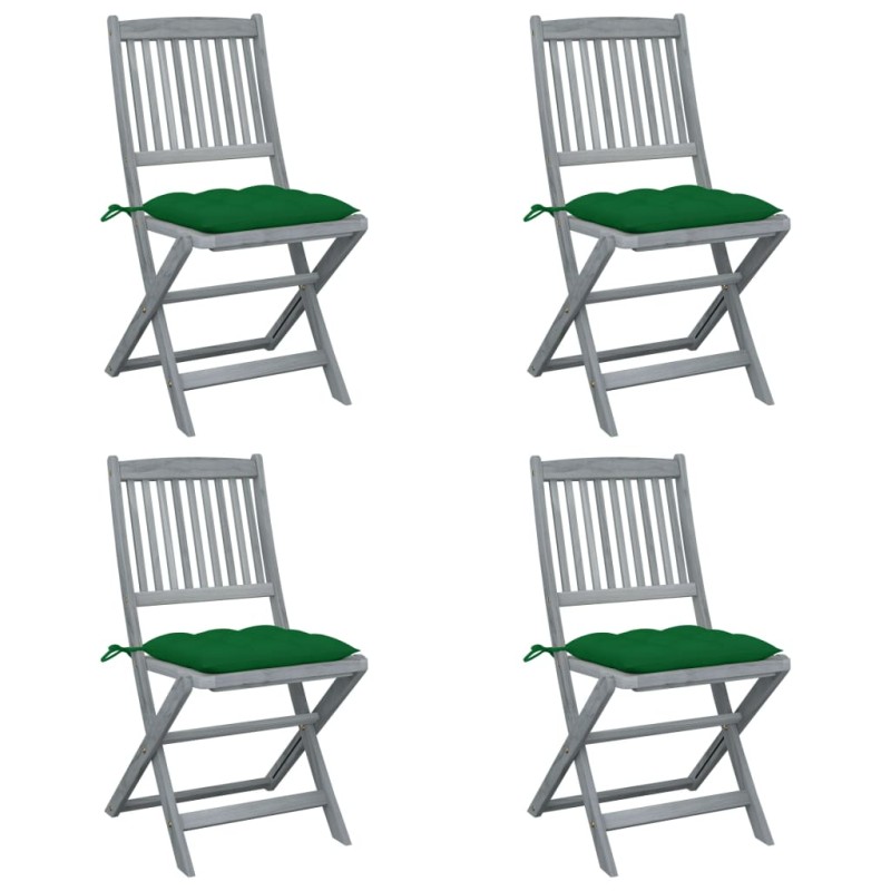 vidaXL Sillas de jardín plegables 4 uds cojines madera maciza acacia