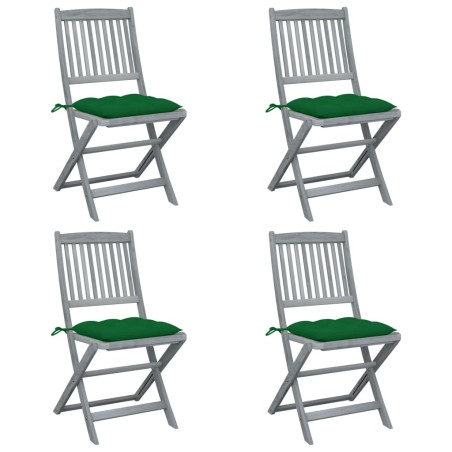 vidaXL Sillas de jardín plegables 4 uds cojines madera maciza acacia