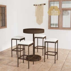vidaXL Set de bar para jardín 5 pzas y cojines ratán sintético marrón