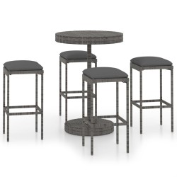 vidaXL Set muebles bar jardín 5 piezas y cojines ratán sintético gris
