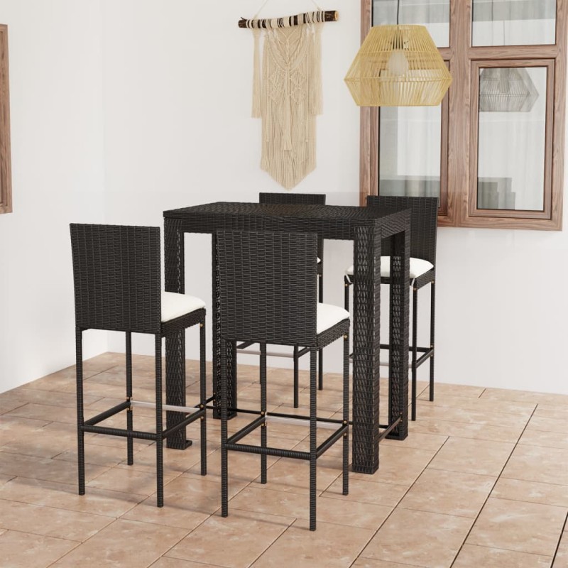 vidaXL Set muebles bar jardín 5 piezas y cojines ratán sintético negro vidaXL Set muebles bar jardín 5 piezas y cojines ratán sintético negro