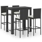 vidaXL Set muebles bar jardín 5 piezas y cojines ratán sintético negro vidaXL Set muebles bar jardín 5 piezas y cojines ratán sintético negro