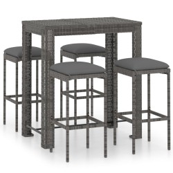 vidaXL Set muebles bar jardín 5 piezas y cojines ratán sintético gris