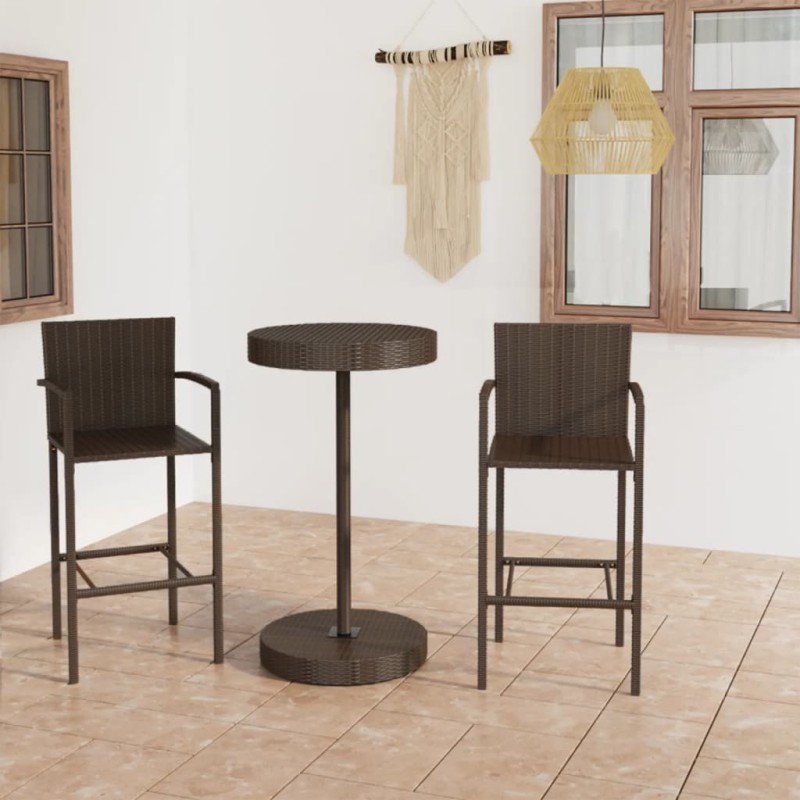 vidaXL Conjunto de bar para jardín 3 piezas ratán sintético marrón