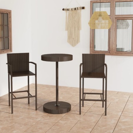 vidaXL Conjunto de bar para jardín 3 piezas ratán sintético marrón