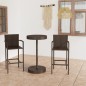 vidaXL Conjunto de bar para jardín 3 piezas ratán sintético marrón