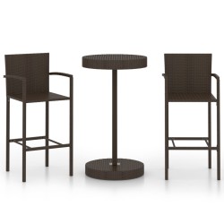 vidaXL Conjunto de bar para jardín 3 piezas ratán sintético marrón