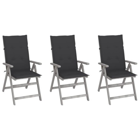 vidaXL Sillas de jardín reclinables 3 uds madera maciza acacia cojines