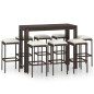 vidaXL Set de bar para jardín 9 pzas y cojines ratán sintético marrón vidaXL Set de bar para jardín 9 pzas y cojines ratán sintético marrón