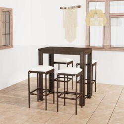 vidaXL Set de bar para jardín 5 pzas y cojines ratán sintético marrón