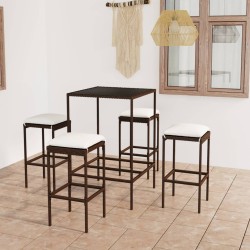 vidaXL Set de bar de jardín 5 pzas y cojines ratán sintético marrón