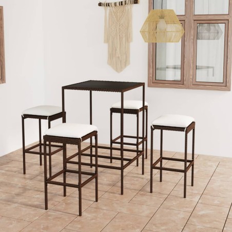 vidaXL Set de bar de jardín 5 pzas y cojines ratán sintético marrón