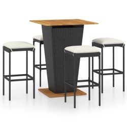 vidaXL Set de muebles de bar de jardín 5 pzas y cojines ratán PE negro