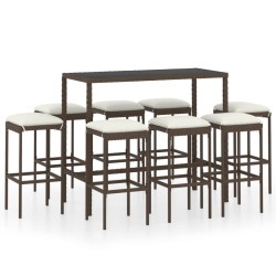 vidaXL Set de bar de jardín 9 piezas ratán sintético marrón