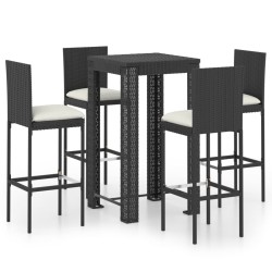 vidaXL Set muebles bar jardín 5 piezas y cojines ratán sintético negro