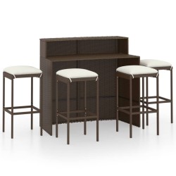 vidaXL Juego de muebles de bar para jardín 5 piezas y cojines marrón