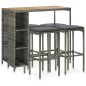 vidaXL Set de bar para jardín 5 piezas y cojines ratán sintético gris vidaXL Set de bar para jardín 5 piezas y cojines ratán sintético gris