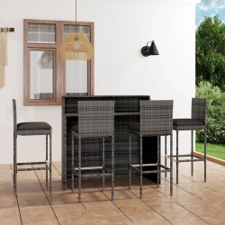 vidaXL Juego de muebles de bar de jardín de 5 piezas y cojines gris 