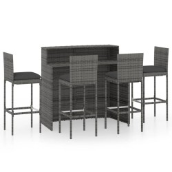 vidaXL Juego de muebles de bar de jardín de 5 piezas y cojines gris 
