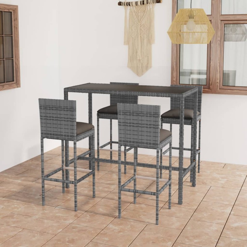 vidaXL Mesa y taburetes altos jardín 5 piezas ratán sintético gris vidaXL Mesa y taburetes altos jardín 5 piezas ratán sintético gris
