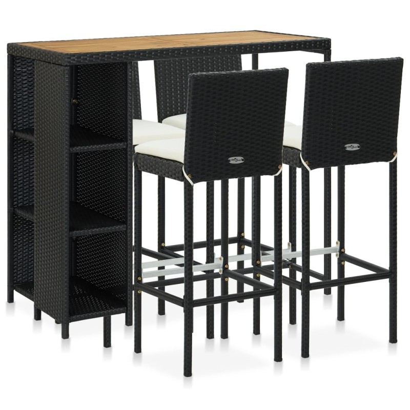 vidaXL Set de bar para jardín 5 pzas y cojines ratán sintético negro vidaXL Set de bar para jardín 5 pzas y cojines ratán sintético negro