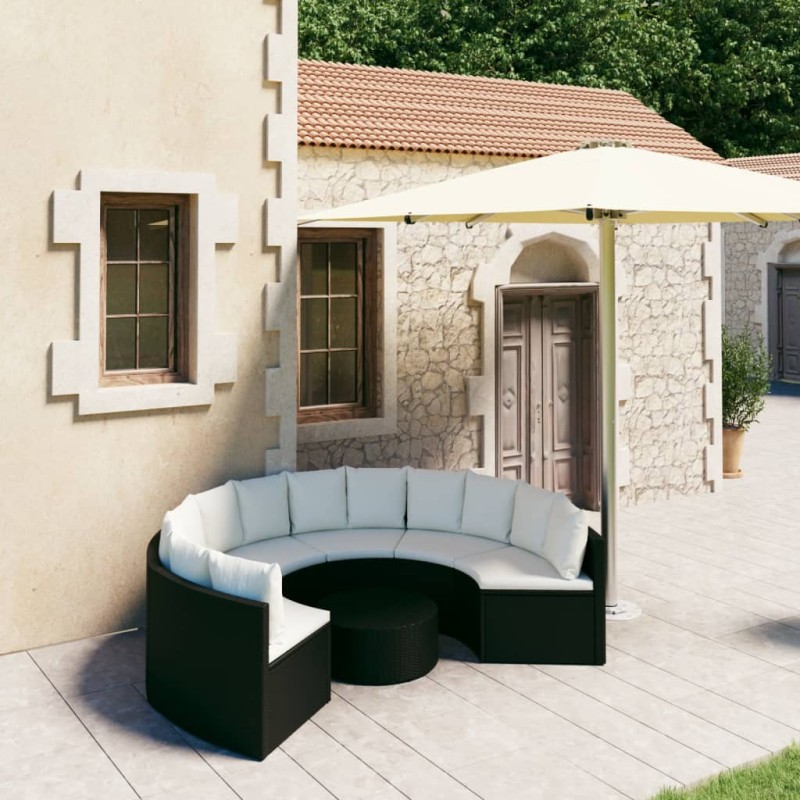 vidaXL Set de sofás de jardín 7 piezas y cojines ratán sintético negro vidaXL Set de sofás de jardín 7 piezas y cojines ratán sintético negro