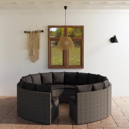 vidaXL Set de sofás de jardín 8 piezas y cojines ratán sintético gris