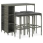 vidaXL Set de bar para jardín 5 piezas y cojines ratán sintético gris vidaXL Set de bar para jardín 5 piezas y cojines ratán sintético gris