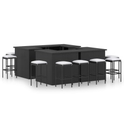 vidaXL Set de bar para jardín 16 piezas cojines ratán sintético negro