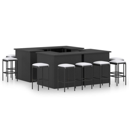 vidaXL Set de bar para jardín 16 piezas cojines ratán sintético negro