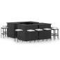 vidaXL Set de bar para jardín 16 piezas cojines ratán sintético negro