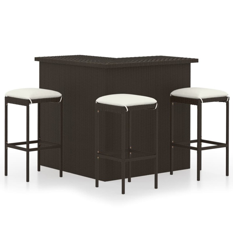 vidaXL Set de bar para jardín 4 pzas y cojines ratán sintético marrón vidaXL Set de bar para jardín 4 pzas y cojines ratán sintético marrón