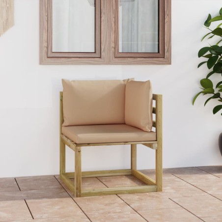 vidaXL Sofá de esquina de jardín con cojines madera impregnada verde