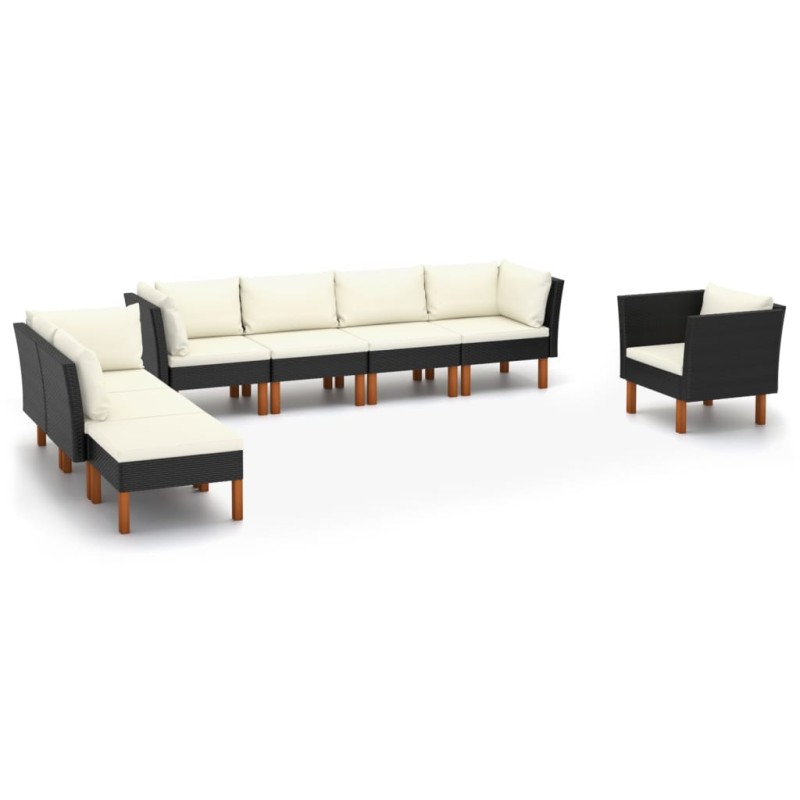 vidaXL Set muebles de jardín 9 pzas ratán sintético eucalipto negro vidaXL Set muebles de jardín 9 pzas ratán sintético eucalipto negro