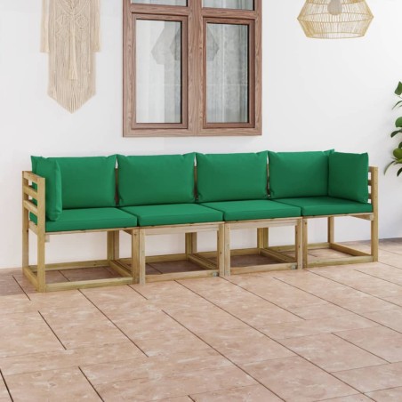 vidaXL Sofá de jardín de 4 plazas con cojines verde