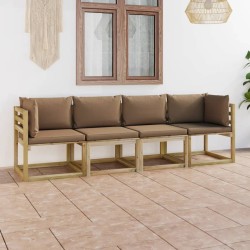 vidaXL Sofá de jardín de 4 plazas con cojines taupe