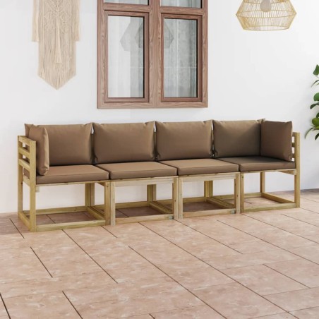 vidaXL Sofá de jardín de 4 plazas con cojines taupe