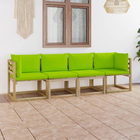 vidaXL Sofá de jardín de 4 plazas con cojines verde chillón
