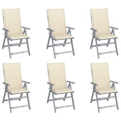 vidaXL Sillas de jardín reclinables 6 uds madera maciza acacia cojines