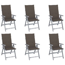 vidaXL Sillas de jardín reclinables 6 uds madera maciza acacia cojines