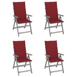 vidaXL Sillas de jardín reclinables 4 uds madera maciza acacia cojines