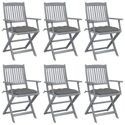 vidaXL Sillas de jardín plegables 6 uds cojines madera maciza acacia