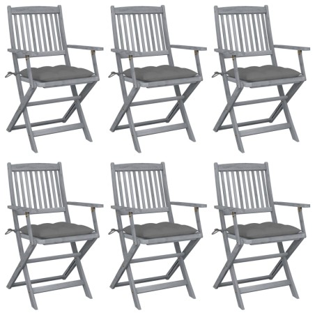 vidaXL Sillas de jardín plegables 6 uds cojines madera maciza acacia