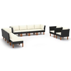vidaXL Set muebles de jardín 10 pzas ratán sintético eucalipto negro