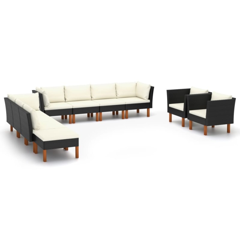 vidaXL Set muebles de jardín 10 pzas ratán sintético eucalipto negro vidaXL Set muebles de jardín 10 pzas ratán sintético eucalipto negro